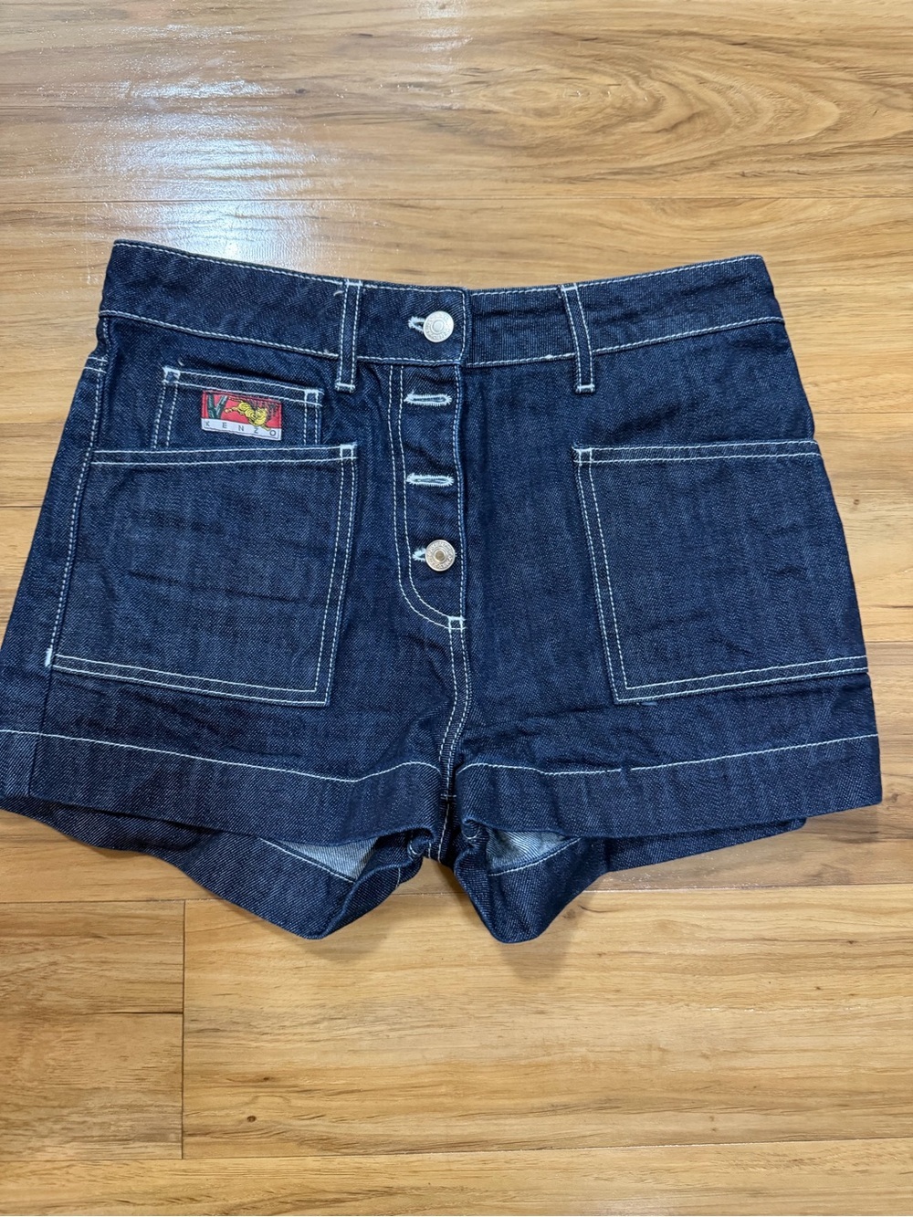 Kendo Dark Indigo Denim Women’s High-Rise Button-Front Shorts